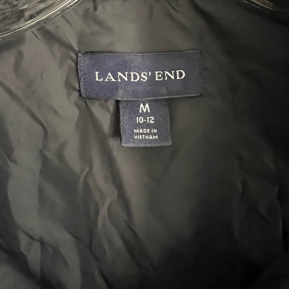 LANDS END Vest Black Goose Down Quilted Pattern Zip Up Pockets Puffer Satin Med - Picture 4 of 8